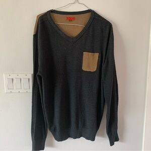 People Trend Mens Large Sweater V Neck long sleeve. Grey / Tan